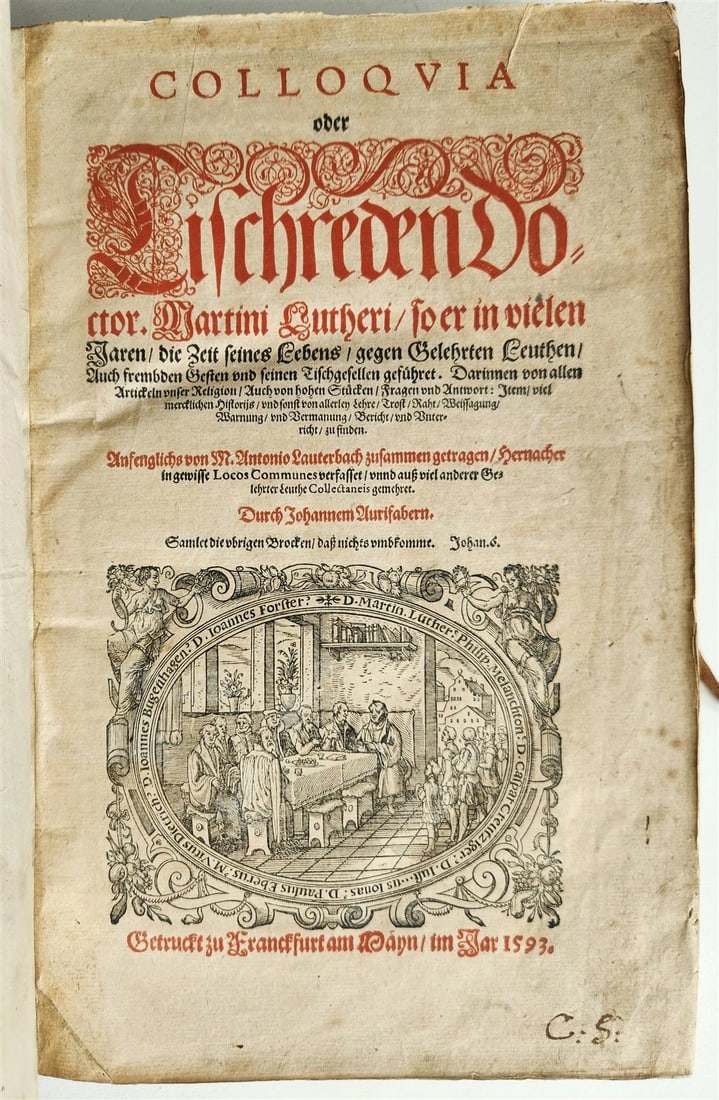 1593 MARTIN LUTHER COLLOQUIA antique VELLUM BOUND FOLIO 16th CENTURY - 2