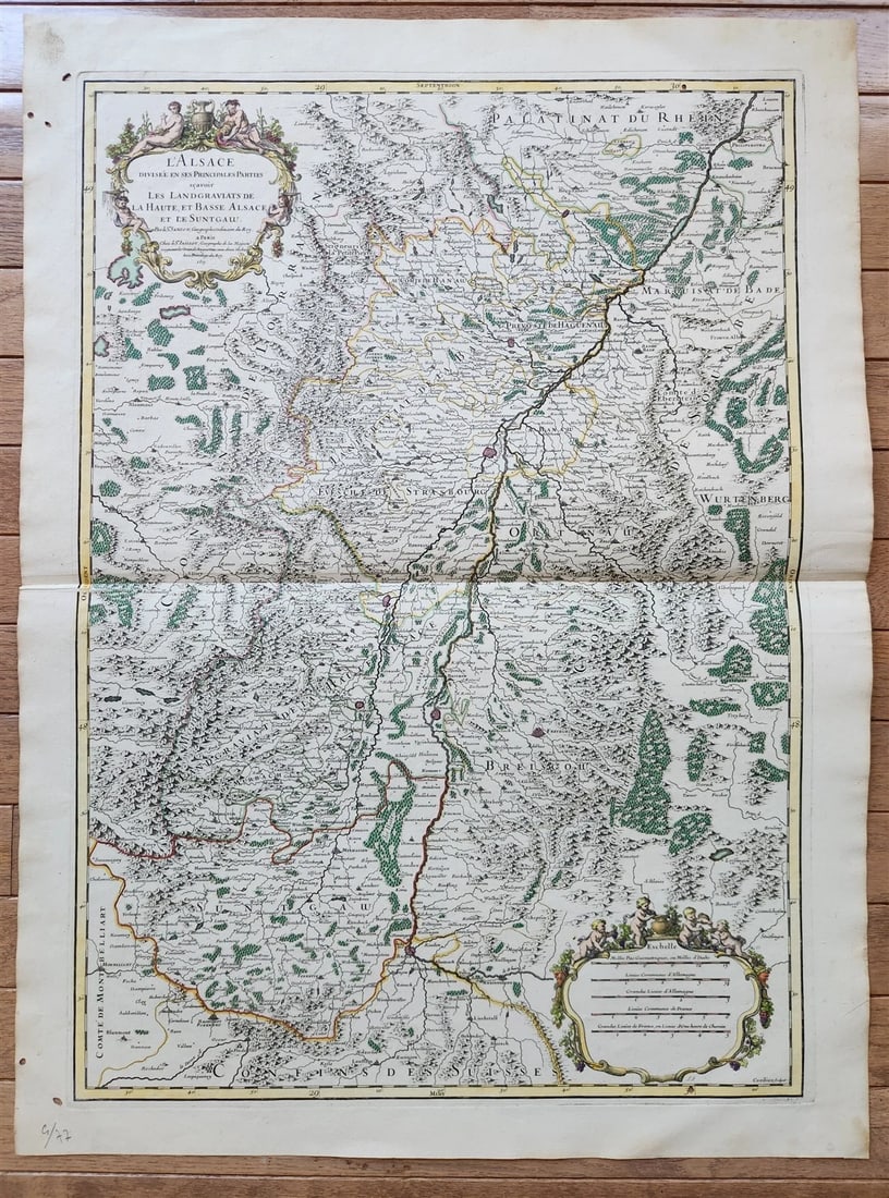 1707 ALSACE FRANCE antique MAP by SANSON printed by Jaillot in Paris LARGE SIZE (1 of 6)