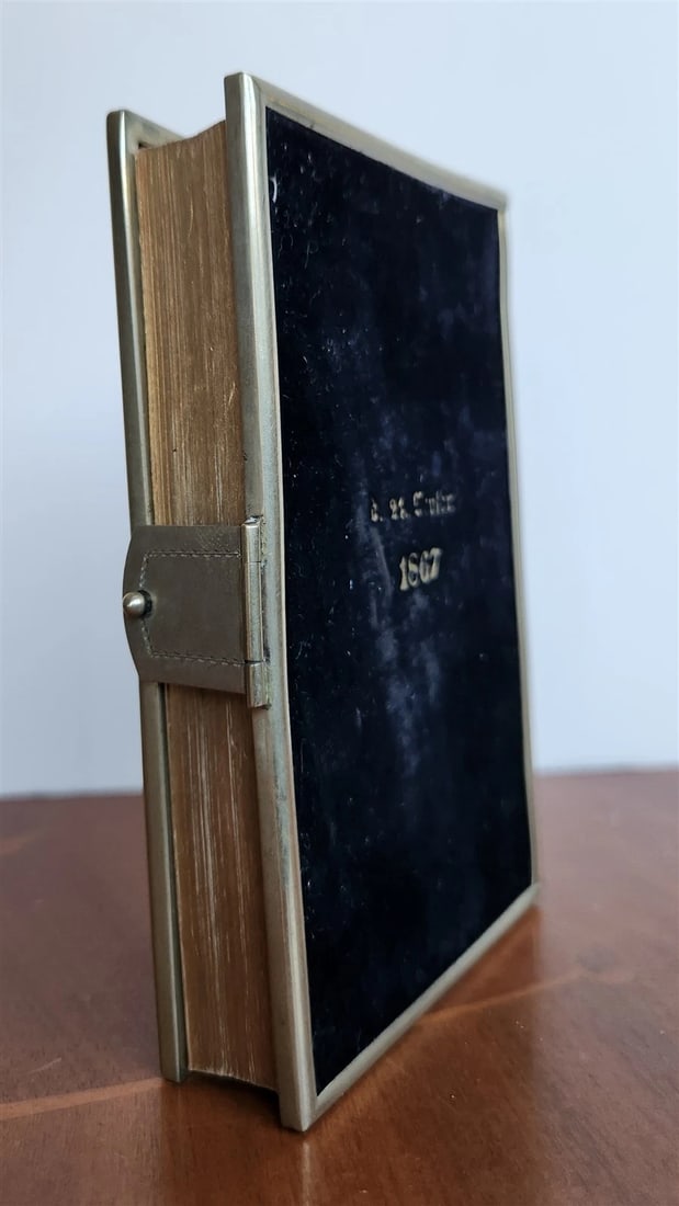 1853 GERMAN HYMNAL antique VELVET BINDING w/ APPLIED CROSS & BRASS EDGES - 2