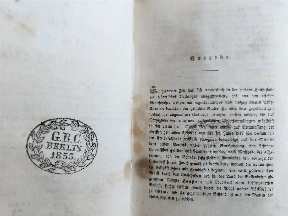 1853 GERMAN HYMNAL antique VELVET BINDING w/ APPLIED CROSS & BRASS EDGES - 7