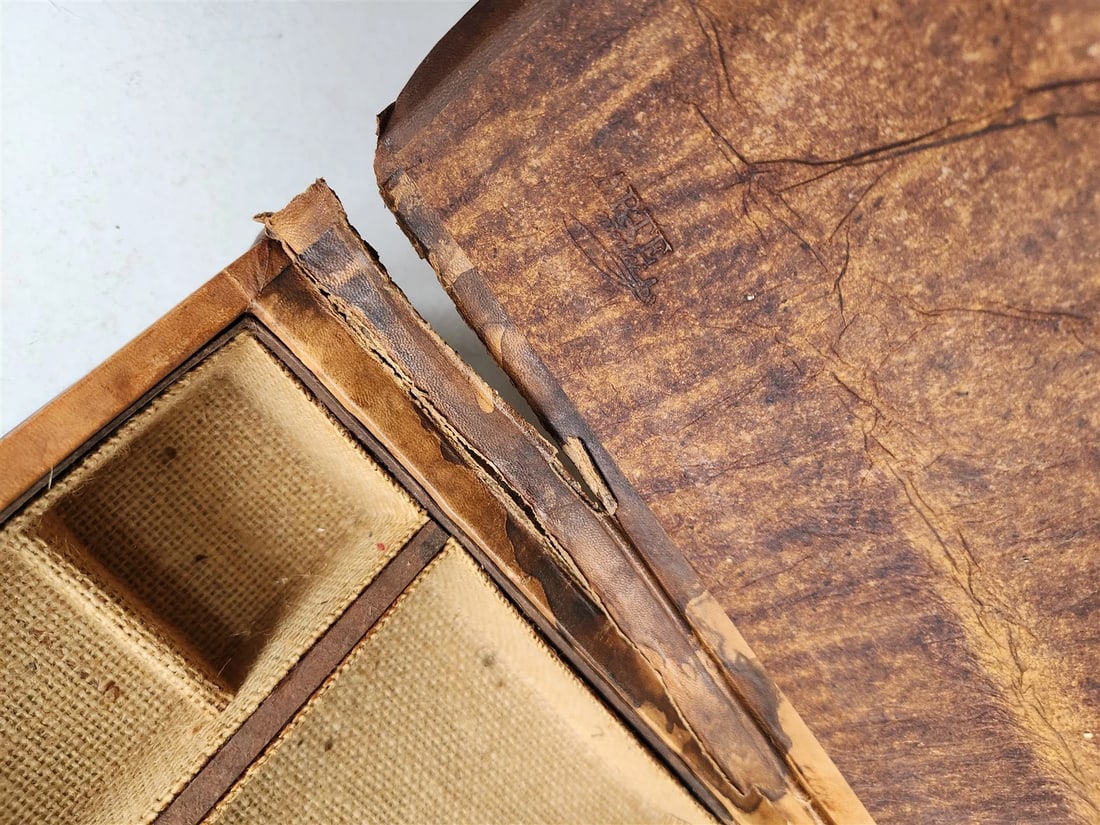 BOOK SHAPED CONTAINER vintage BOX LEATHER OVER WOOD - 6