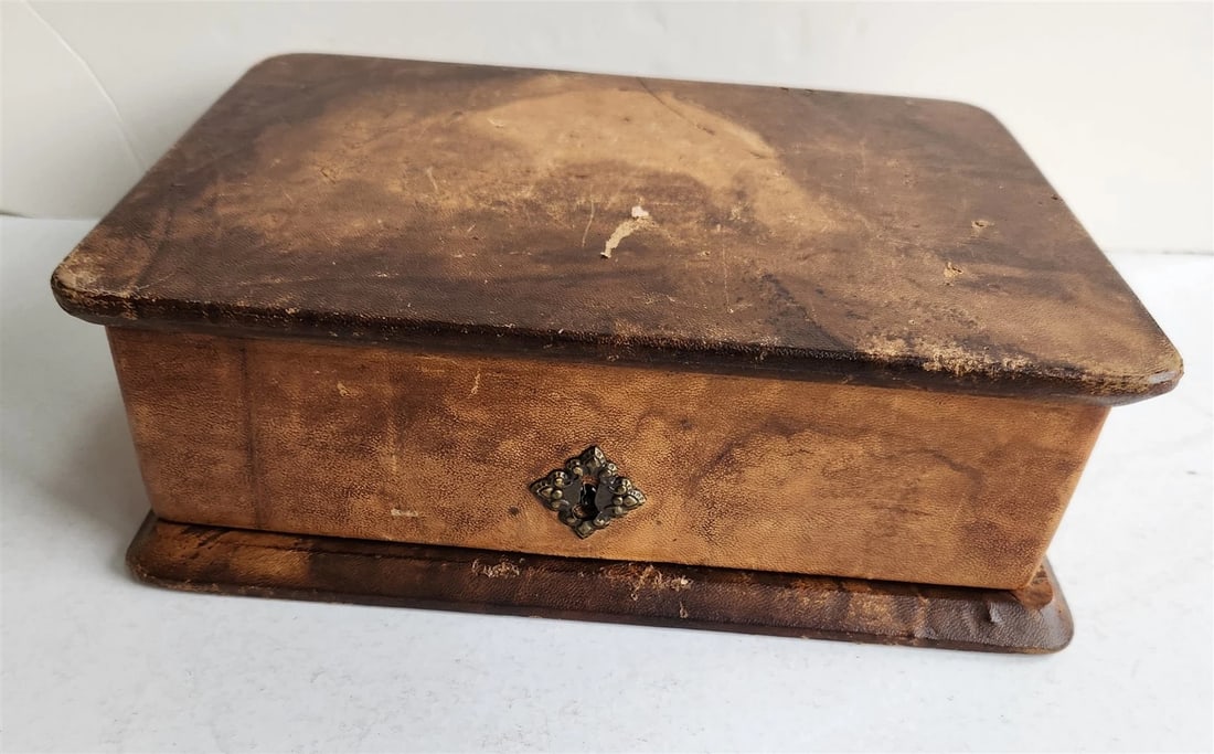 BOOK SHAPED CONTAINER vintage BOX LEATHER OVER WOOD - 7