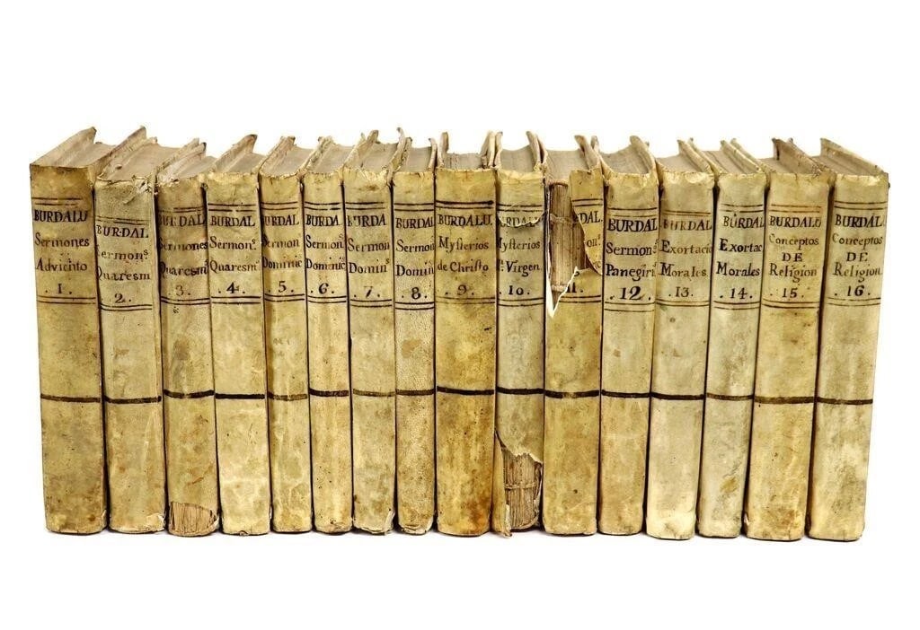 1779 WORKS of LOUIS BOURDALOUE 16 VOLUMES in SPANISH antique VELLUM BINDING (1 of 13)