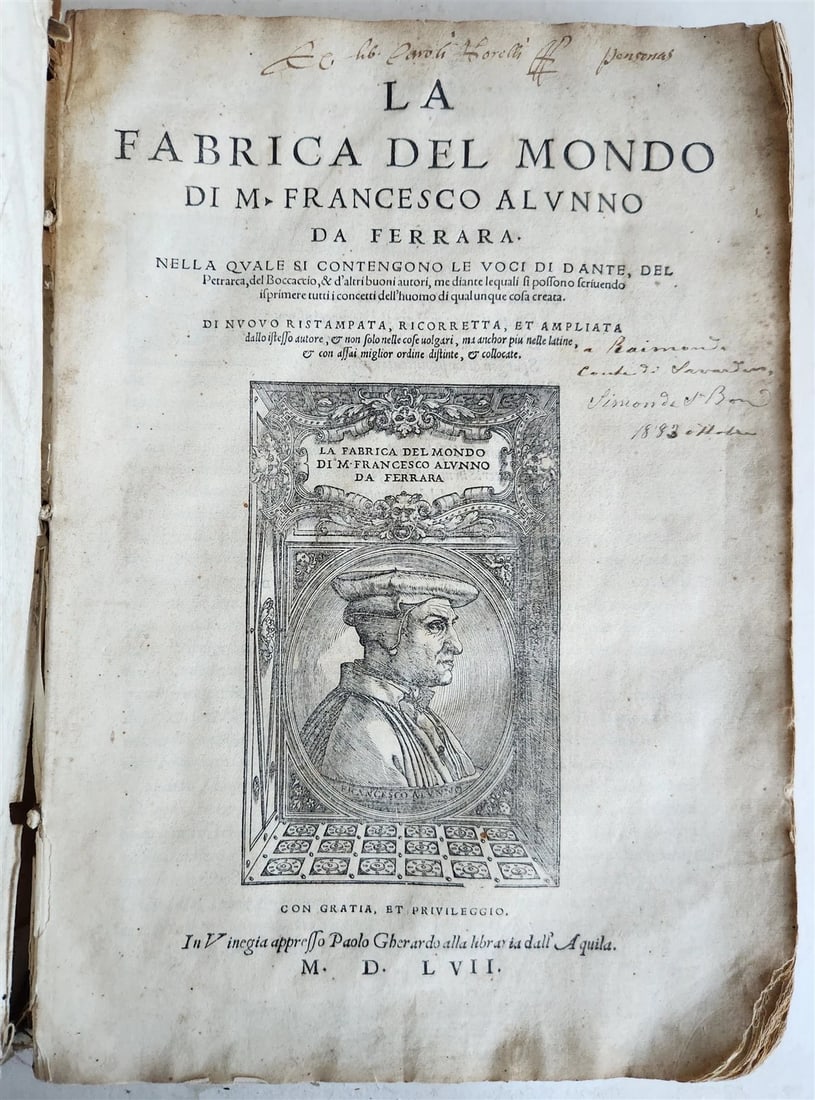 1557 LA FABRICA DEL MONDO antique VELLUM concordance of Petrarch's vocabulary (1 of 12)