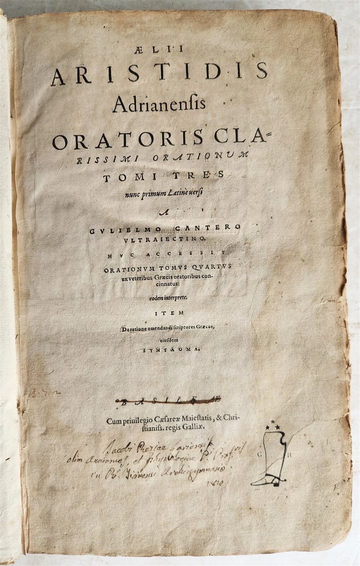 1566 AELIUS ARISTIDES ORATORIS CLARISSIMI antique VELLUM BOUND FOLIO rare: Title: 1566 AELIUS ARISTIDES ORATORIS CLARISSIMI antique VELLUM BOUND FOLIO rare Description: [Aristides, Aelius] AELII ARISTIDIS ADRIANENSIS ORATORIS CLARISSIMI Orationum tomi tres, nunc primum latin