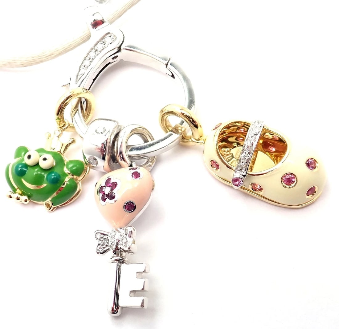 Authentic! Aaron Basha 18k White Gold Diamond Enhancer 3 Charms Spacer Necklace (1 of 12)