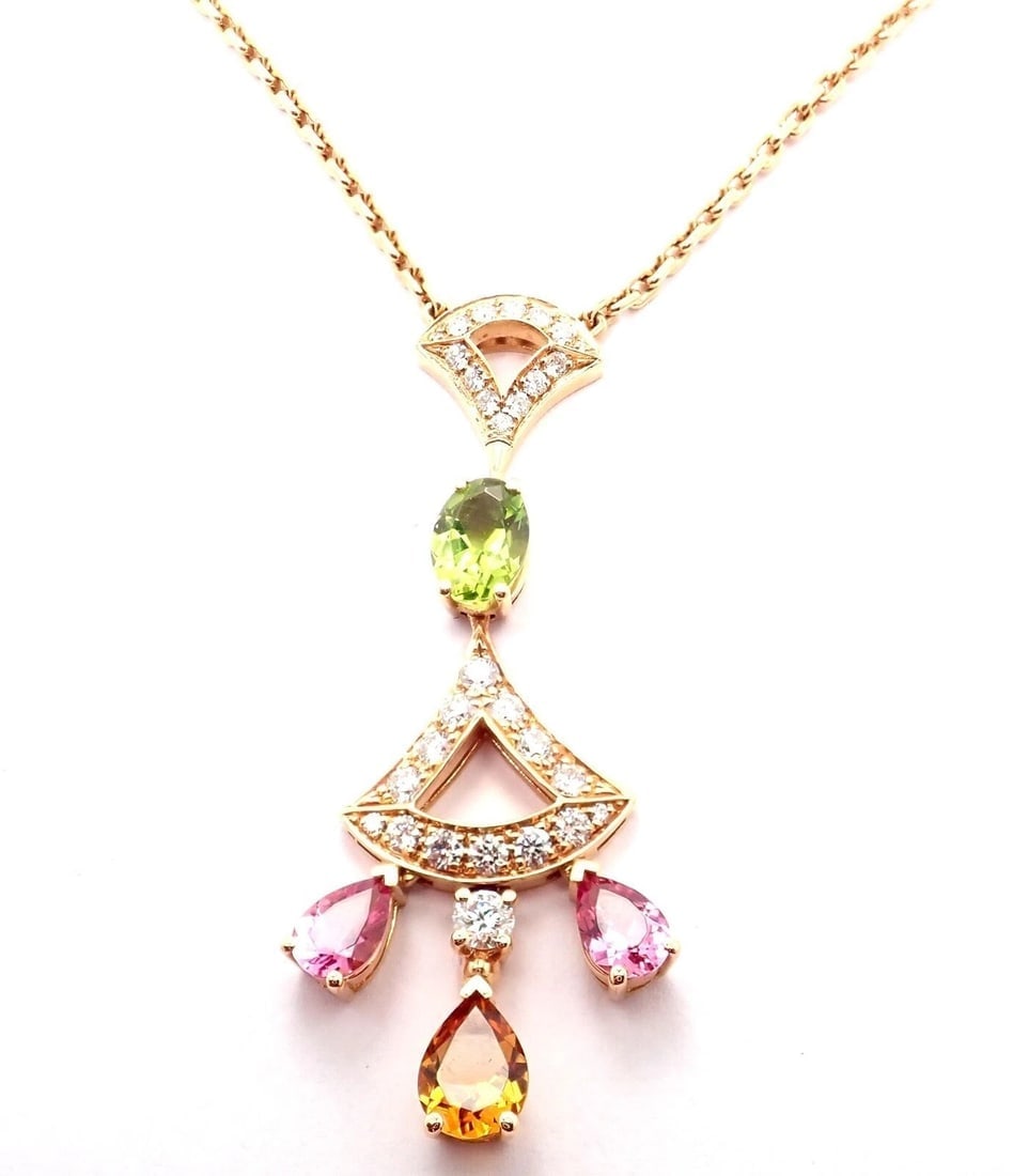 Authentic Bvlgari Bulgari Diva Dream 18k Rose Gold Diamond Peridot Necklace Cert (1 of 12)