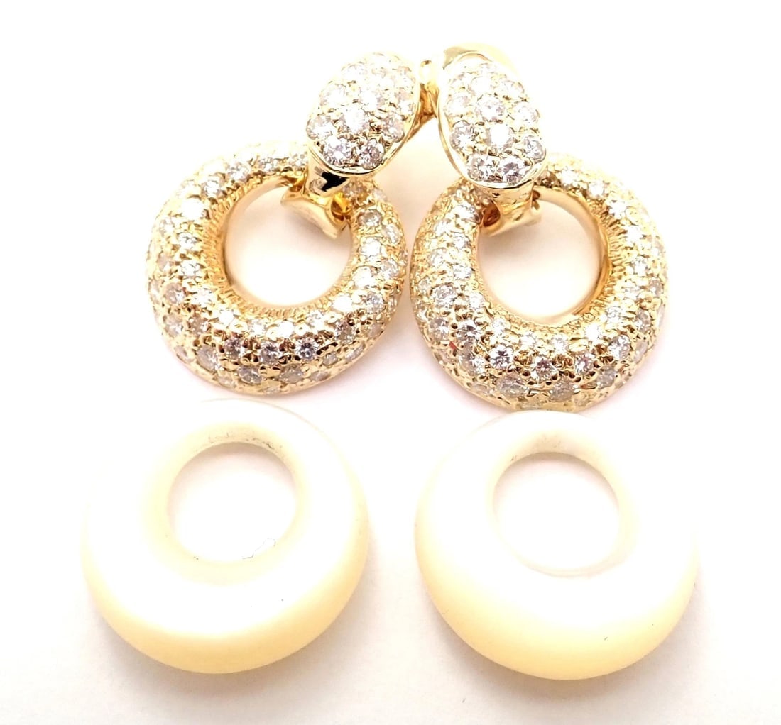 Rare! Van Cleef & Arpels 18k Yellow Gold Diamond MOP Door Knocker Earrings (1 of 12)