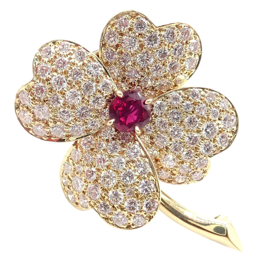 Vintage! Van Cleef & Arpels Cosmos 18k Yellow Gold Diamond Ruby Brooch Pendant (1 of 11)