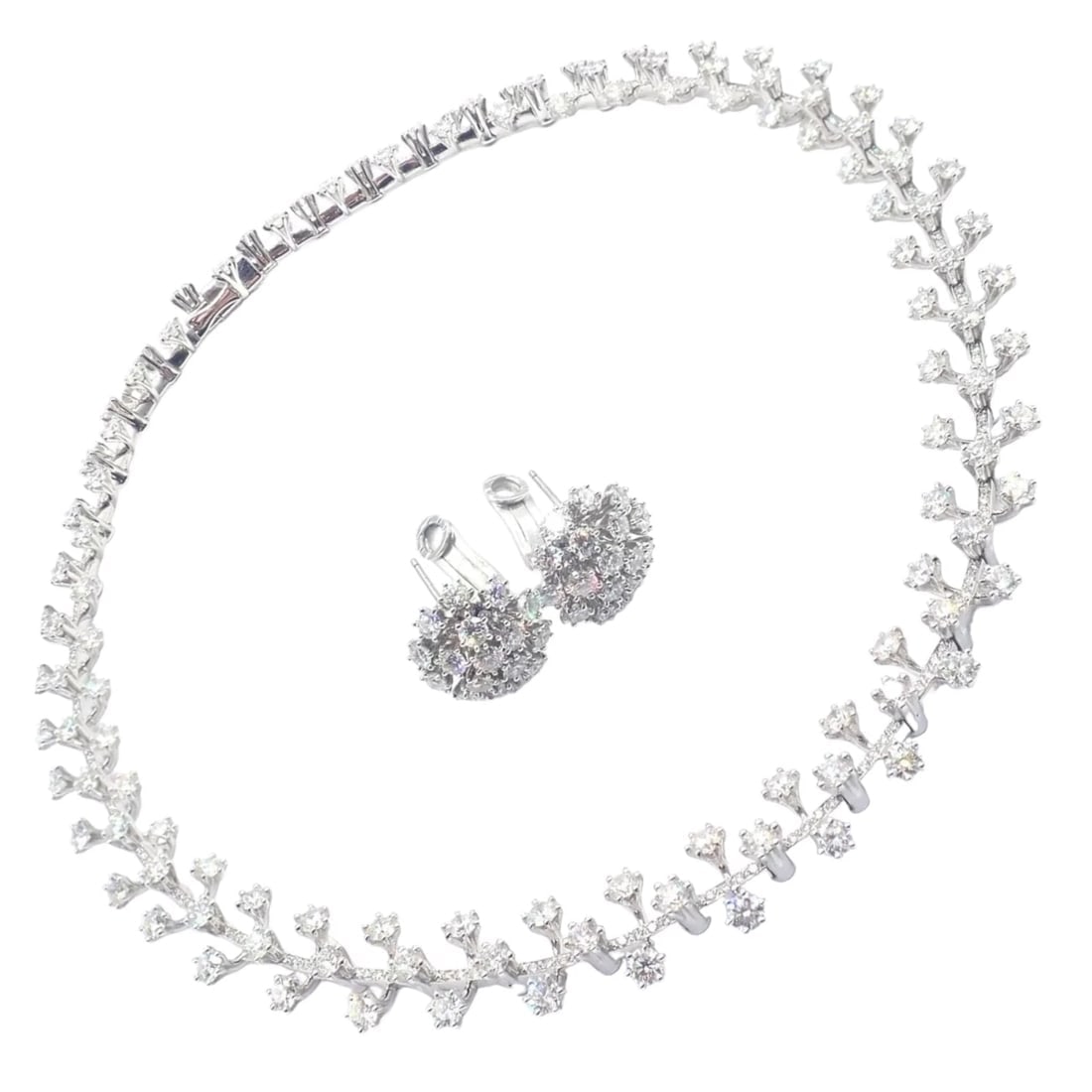 Authentic Tiffany & Co Spray Platinum Diamond Necklace Earrings Set Paper France (1 of 16)