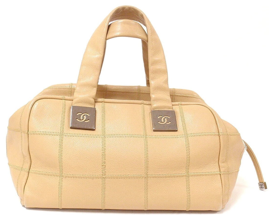 AUTHENTIC 2004 CHANEL LAX SQUARE STITCH CAFE o'LAIT SOFT CAVIAR LEATHER HANDBAG (1 of 13)