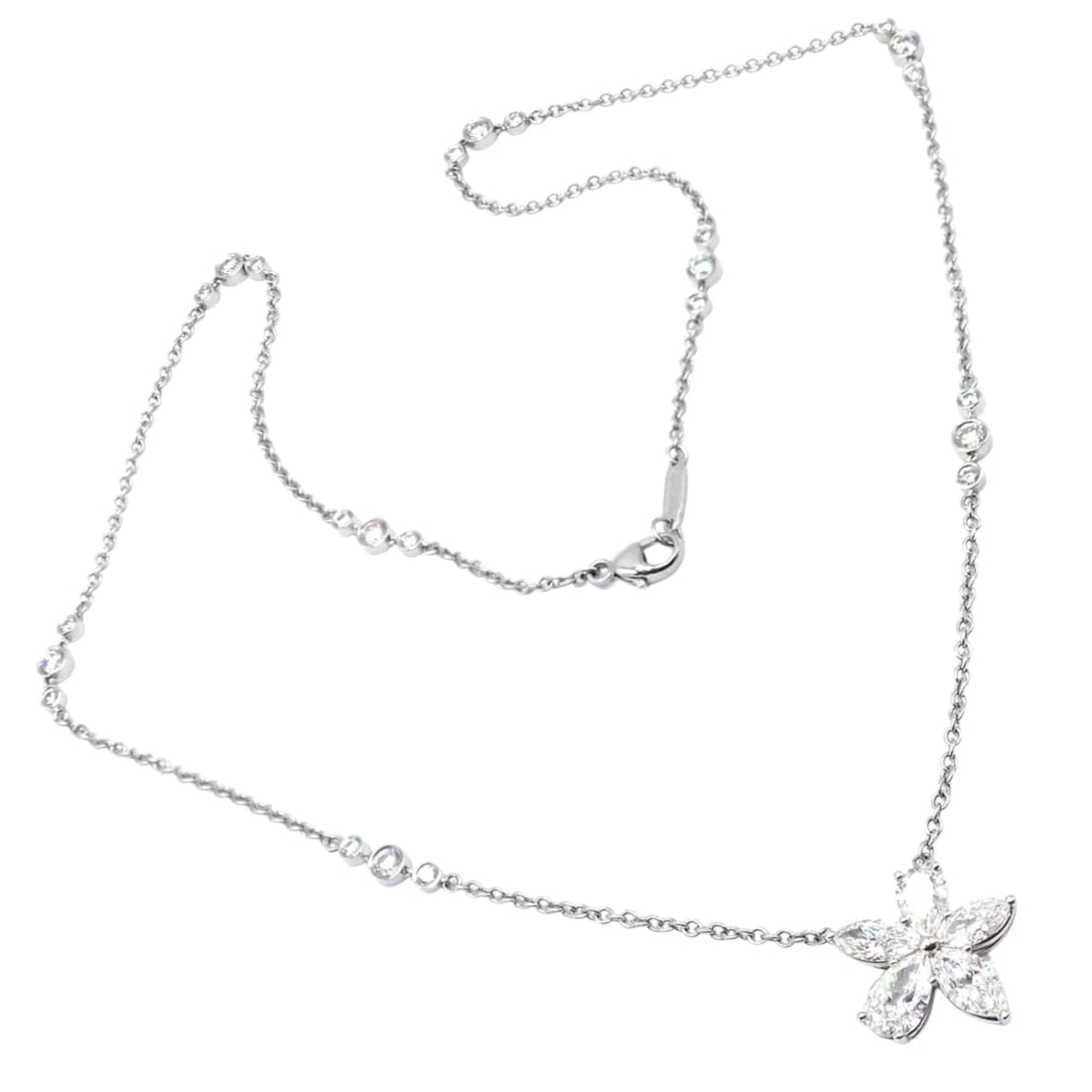 Authentic! Tiffany & Co Victoria Platinum Diamond Mixed Cluster Pendant Necklace (1 of 13)