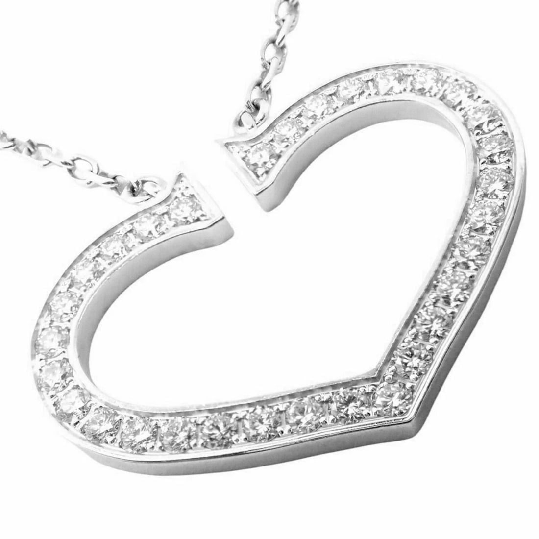 Authentic! Cartier 18k White Gold Diamond Large C Heart Pendant Necklace (1 of 15)