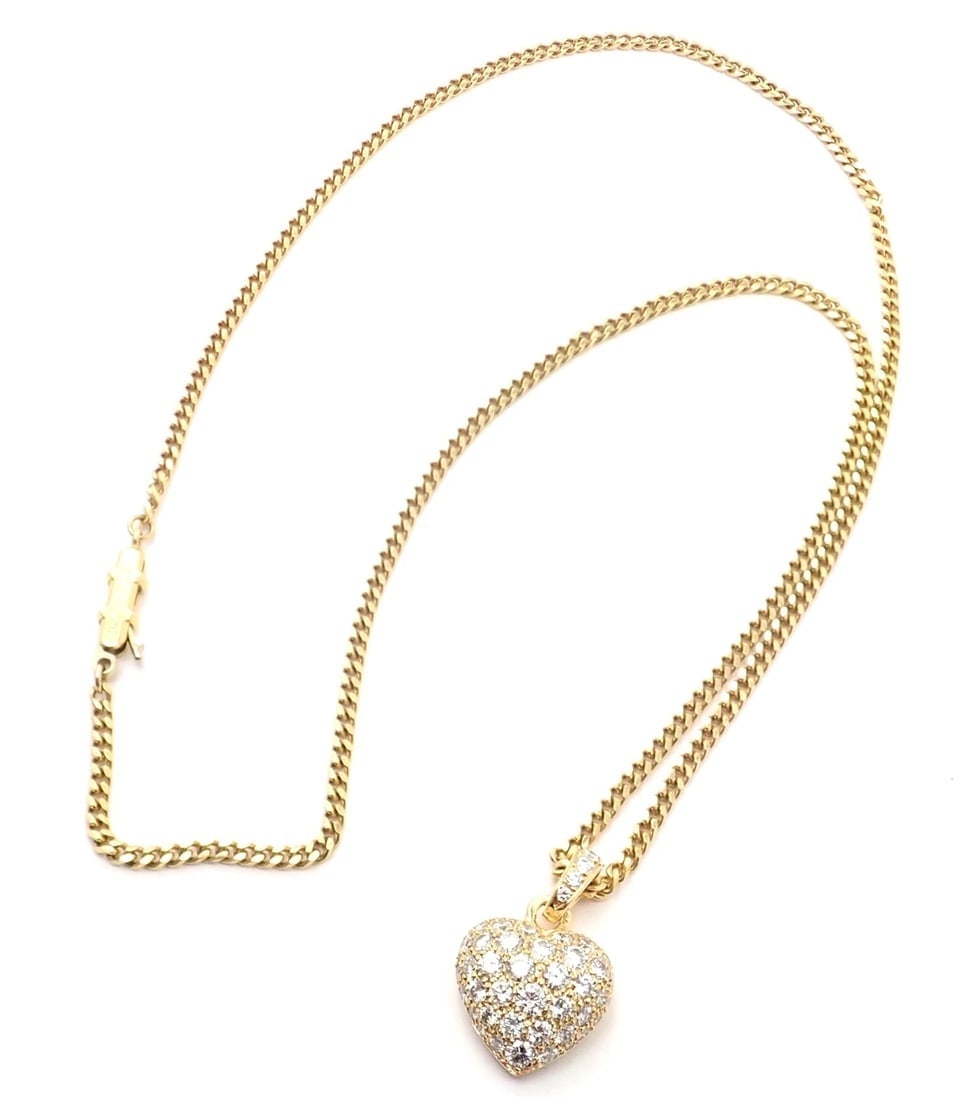 Authentic! Cartier 18k Yellow Gold 2ct Diamond Pavé Large Heart Pendant Necklace (1 of 12)