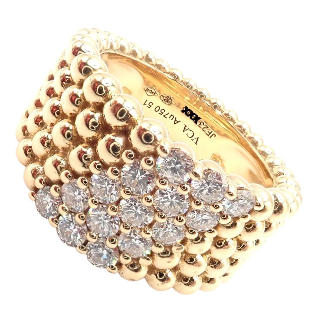 Van Cleef & Arpels 18k Yellow Gold Perlee Diamond 5 Row Band Ring Size 5.75 Cert (1 of 11)