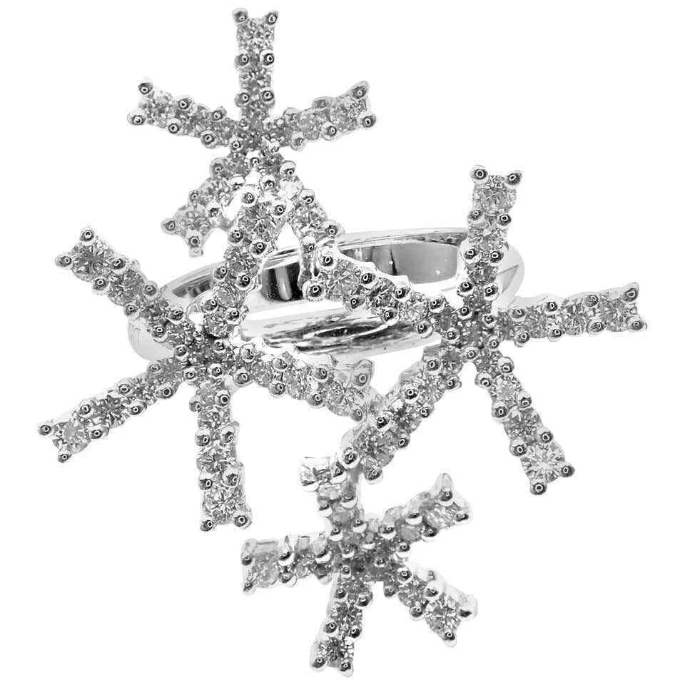 Authentic! Damiani Diamond Flower 18k White Gold Cocktail Ring (1 of 9)