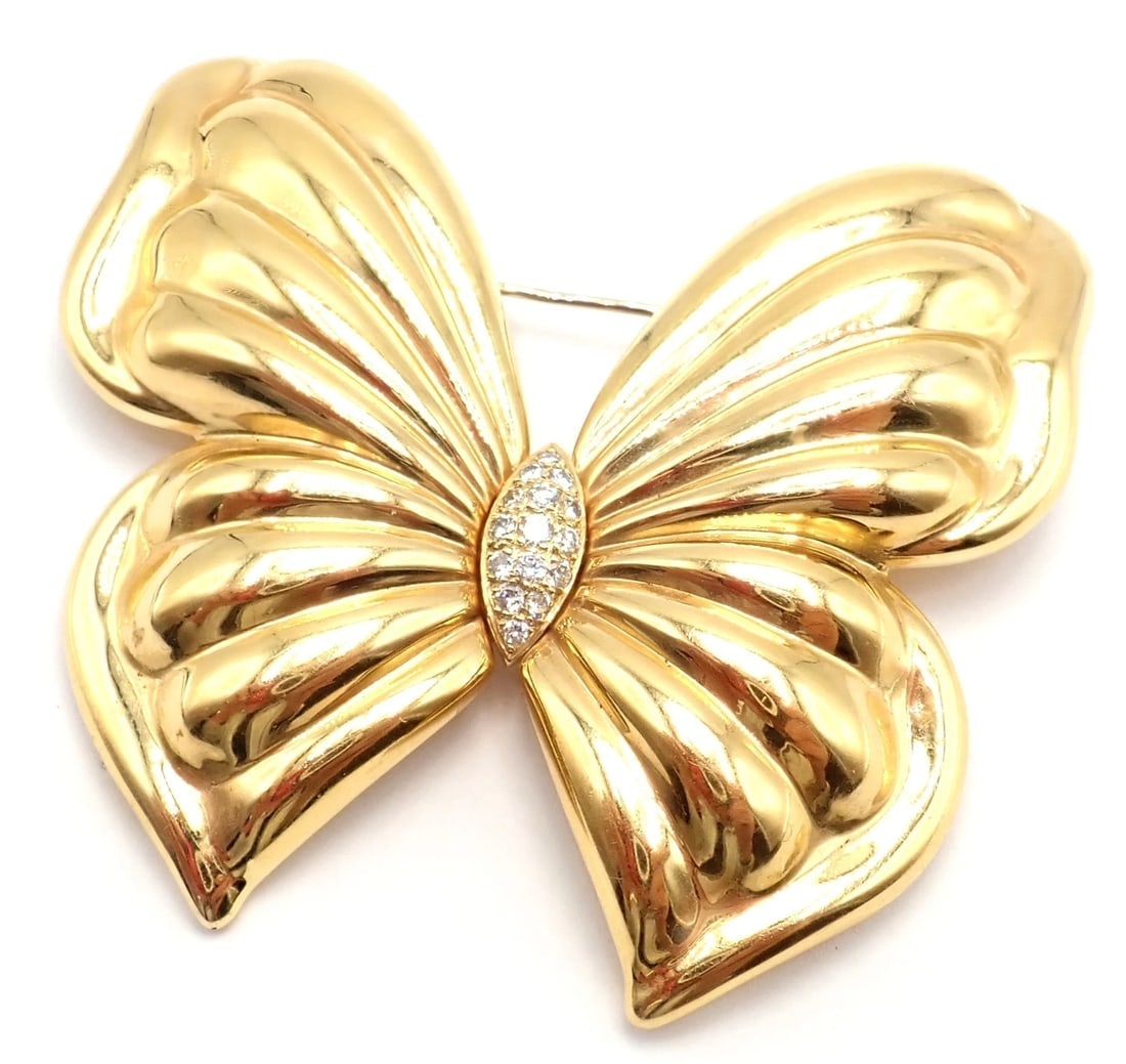 Authentic! Van Cleef & Arpels 18k Yellow Gold Extra Large Butterfly Pin Brooch - 10