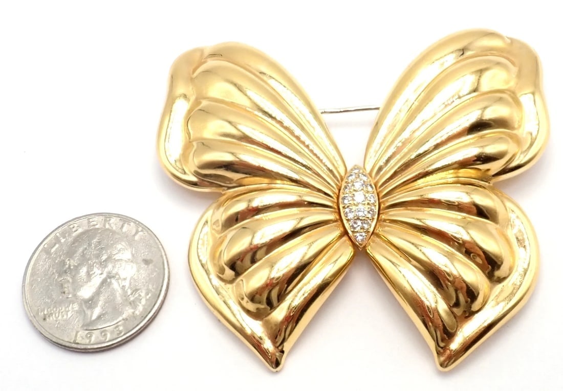 Authentic! Van Cleef & Arpels 18k Yellow Gold Extra Large Butterfly Pin Brooch - 4