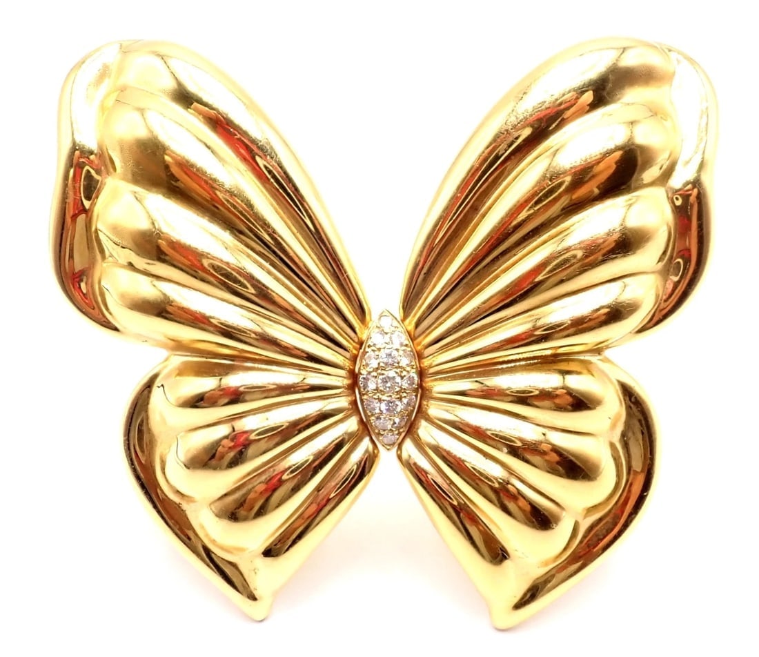 Authentic! Van Cleef & Arpels 18k Yellow Gold Extra Large Butterfly Pin Brooch - 5