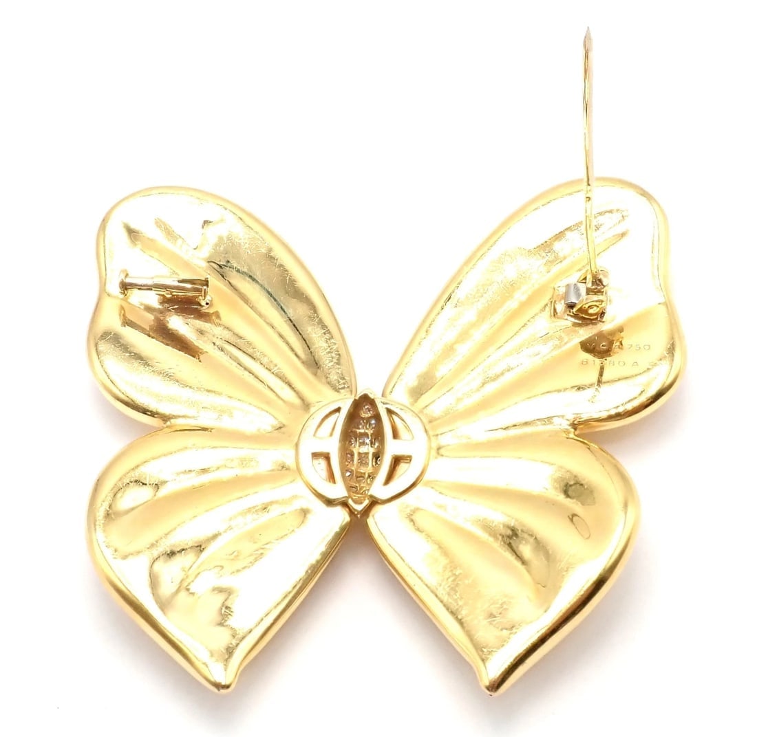 Authentic! Van Cleef & Arpels 18k Yellow Gold Extra Large Butterfly Pin Brooch - 6