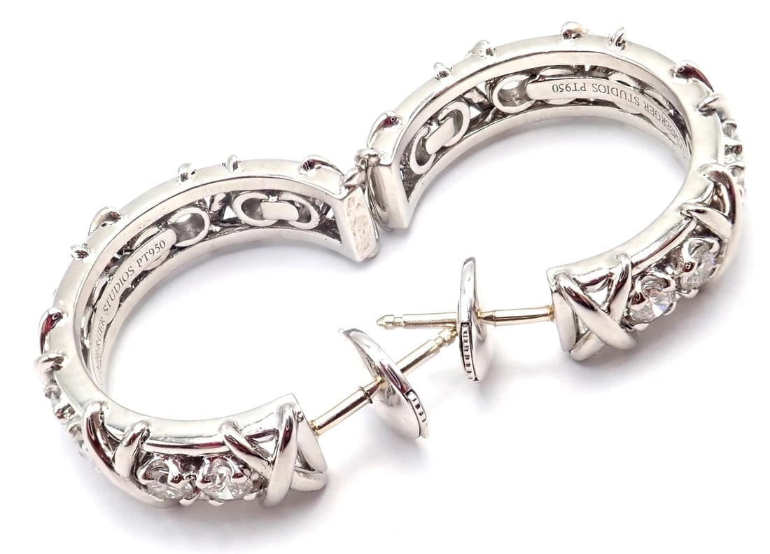 Authentic Tiffany & Co Schlumberger Twenty Stones Platinum Diamond Hoop Earrings - 11