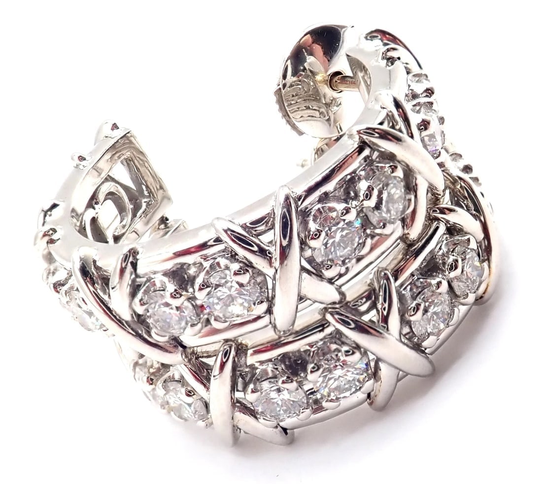 Authentic Tiffany & Co Schlumberger Twenty Stones Platinum Diamond Hoop Earrings - 12