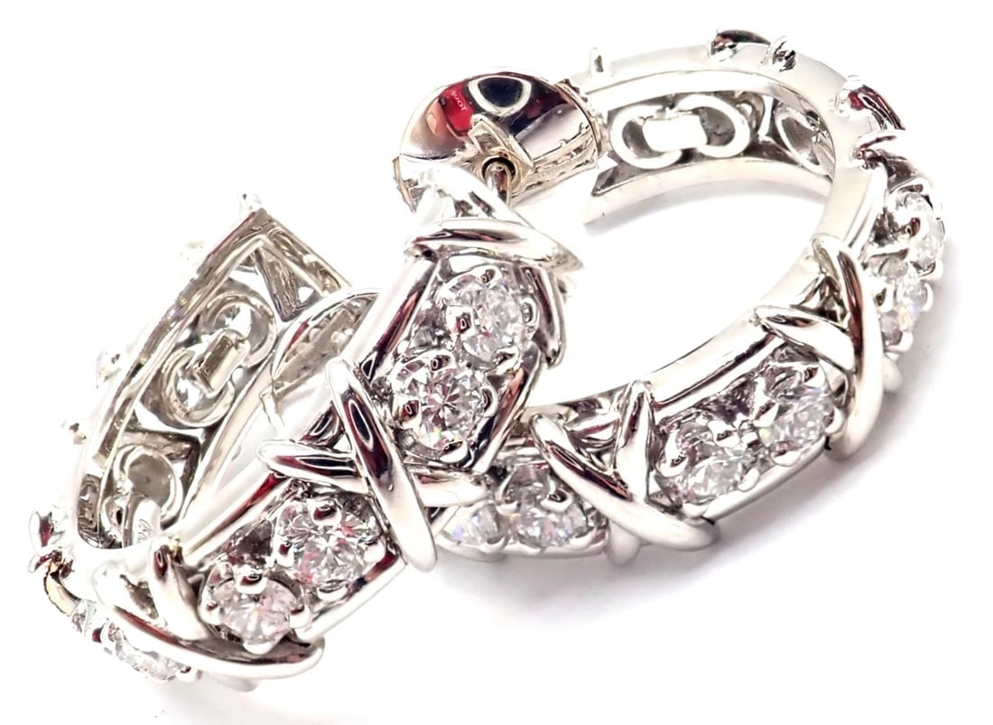 Authentic Tiffany & Co Schlumberger Twenty Stones Platinum Diamond Hoop Earrings - 13