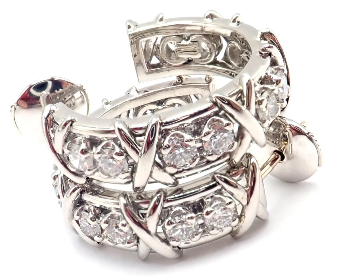 Authentic Tiffany & Co Schlumberger Twenty Stones Platinum Diamond Hoop Earrings - 4