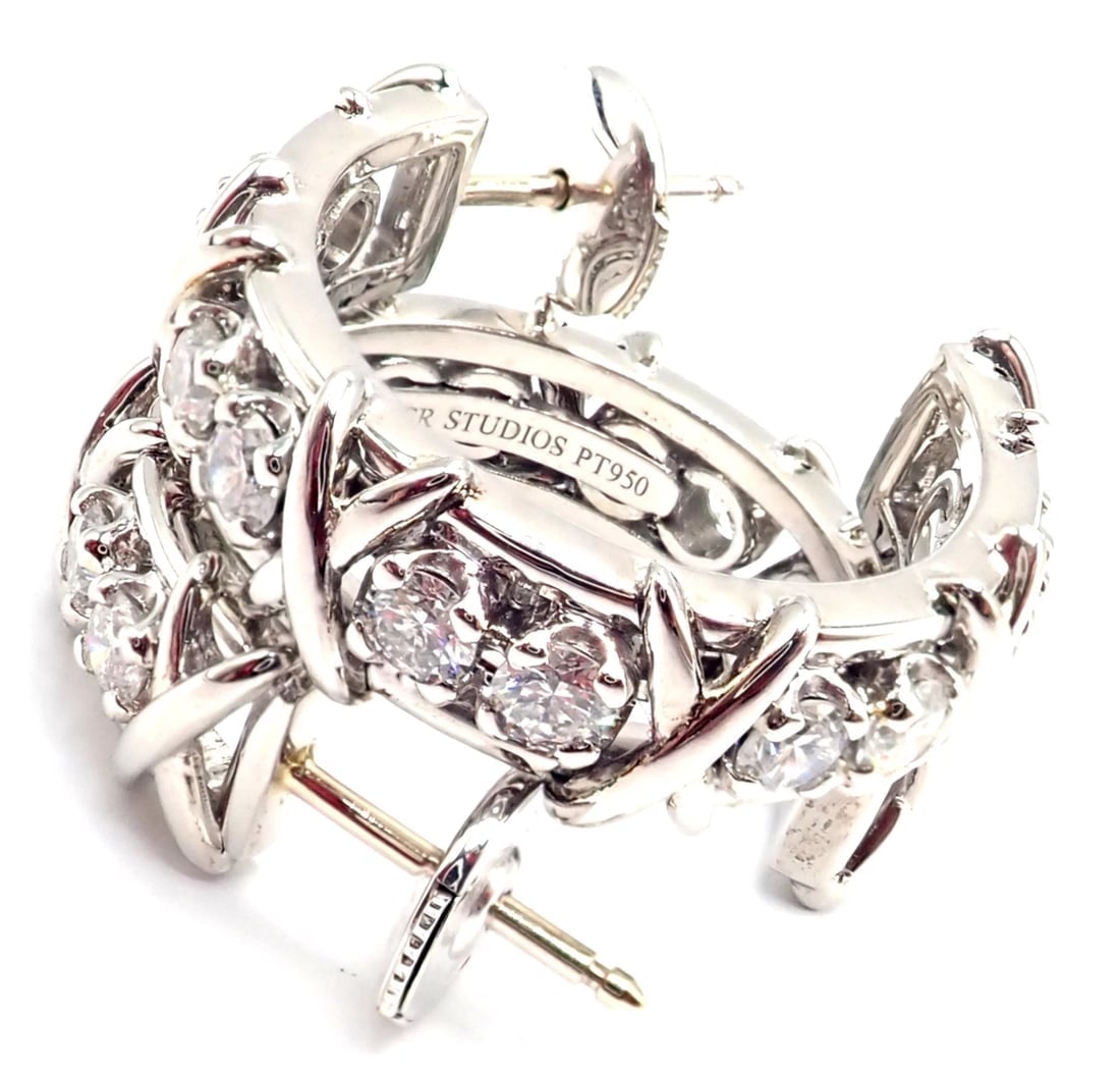 Authentic Tiffany & Co Schlumberger Twenty Stones Platinum Diamond Hoop Earrings - 5