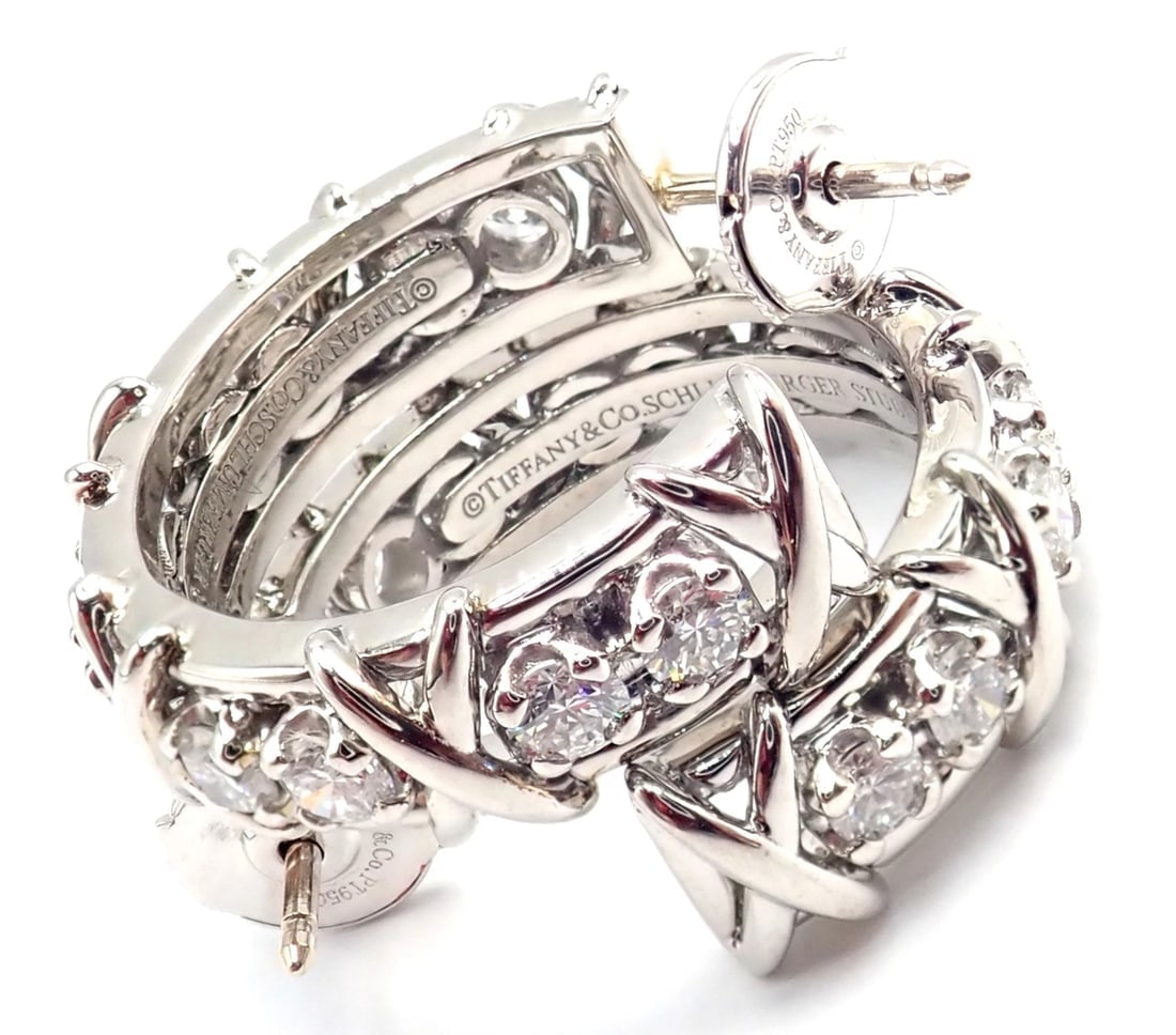 Authentic Tiffany & Co Schlumberger Twenty Stones Platinum Diamond Hoop Earrings - 6