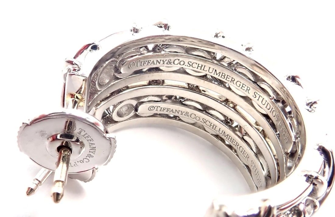 Authentic Tiffany & Co Schlumberger Twenty Stones Platinum Diamond Hoop Earrings - 9