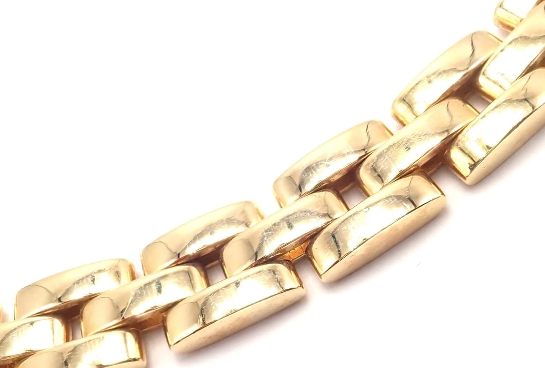 Authentic! Cartier 3 Row Maillon Panther Panthere 18k Yellow Gold Link Necklace - 11