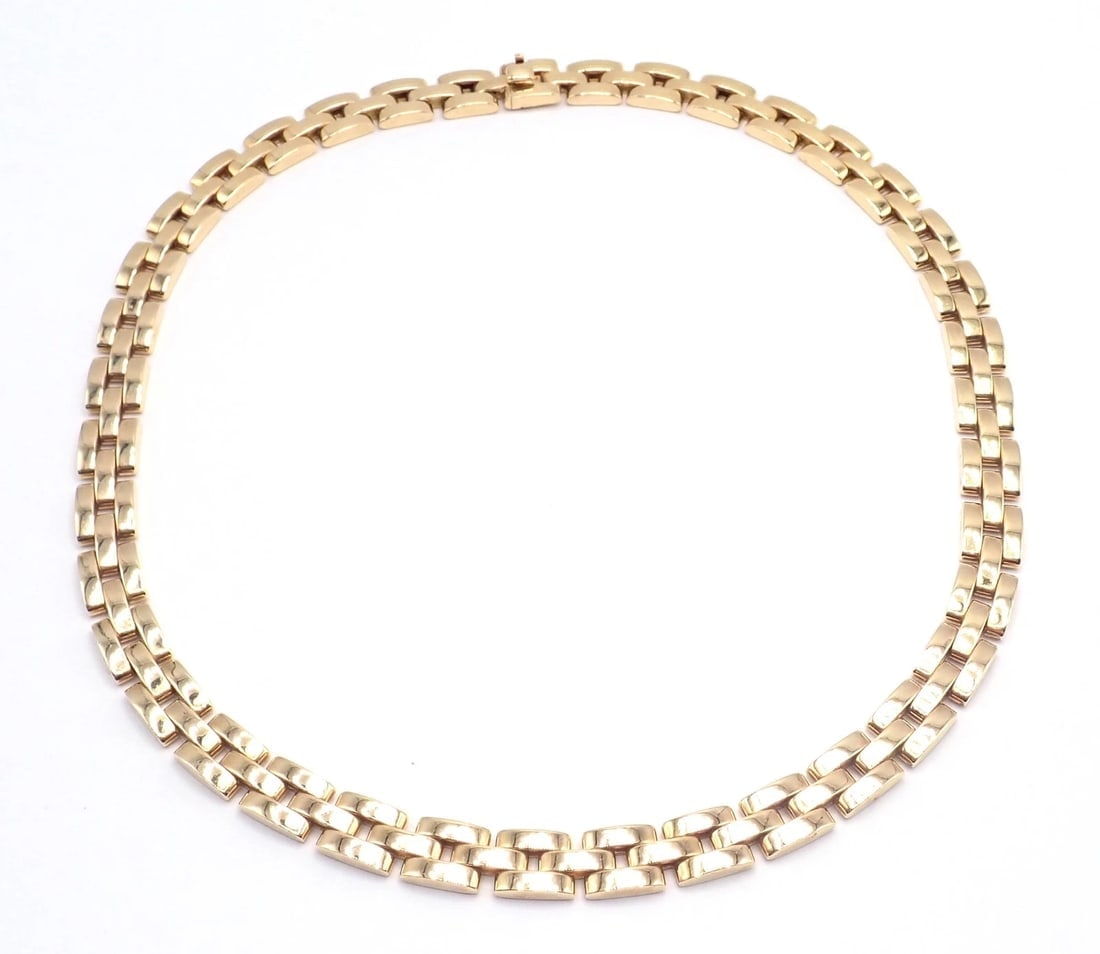 Authentic! Cartier 3 Row Maillon Panther Panthere 18k Yellow Gold Link Necklace - 12