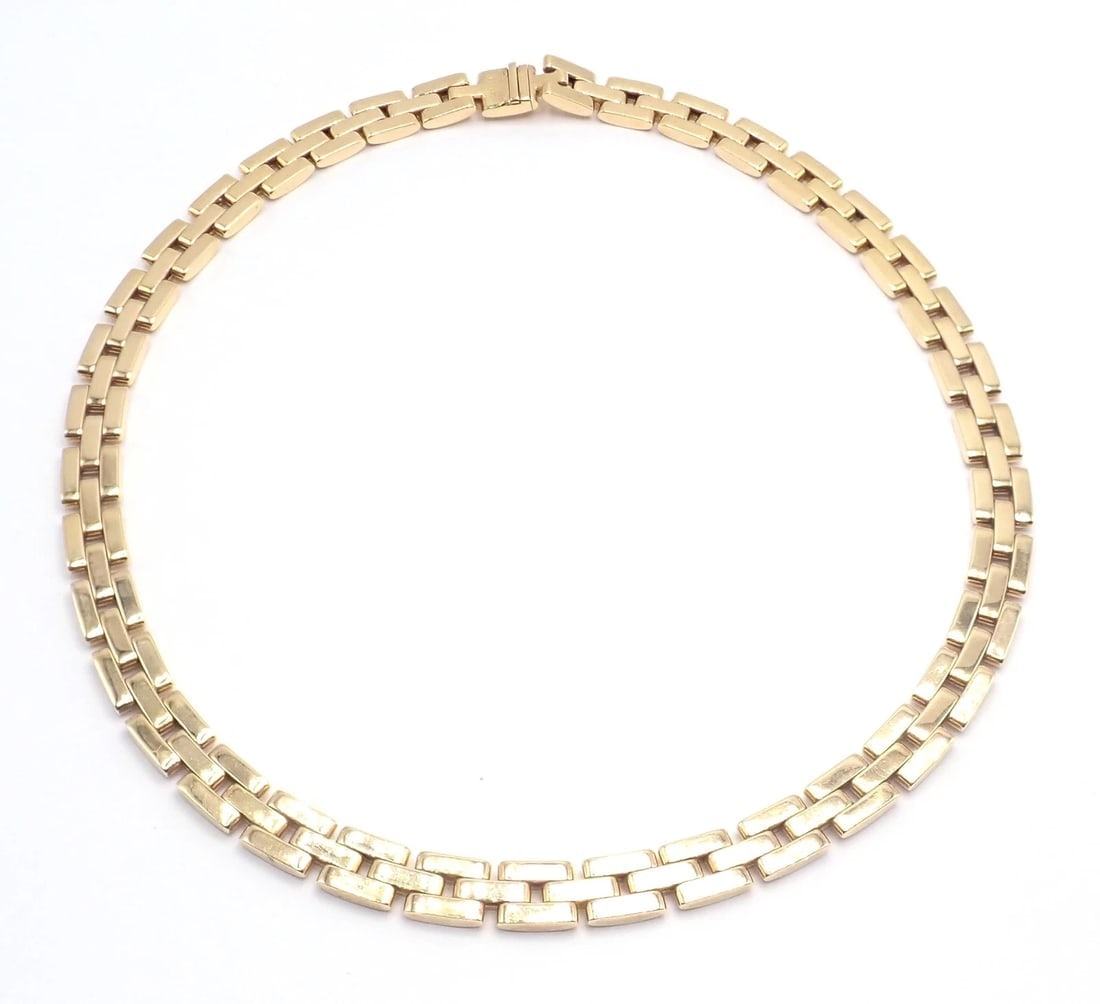 Authentic! Cartier 3 Row Maillon Panther Panthere 18k Yellow Gold Link Necklace - 3