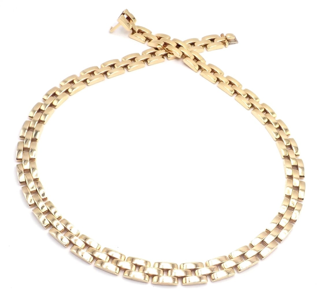 Authentic! Cartier 3 Row Maillon Panther Panthere 18k Yellow Gold Link Necklace - 4