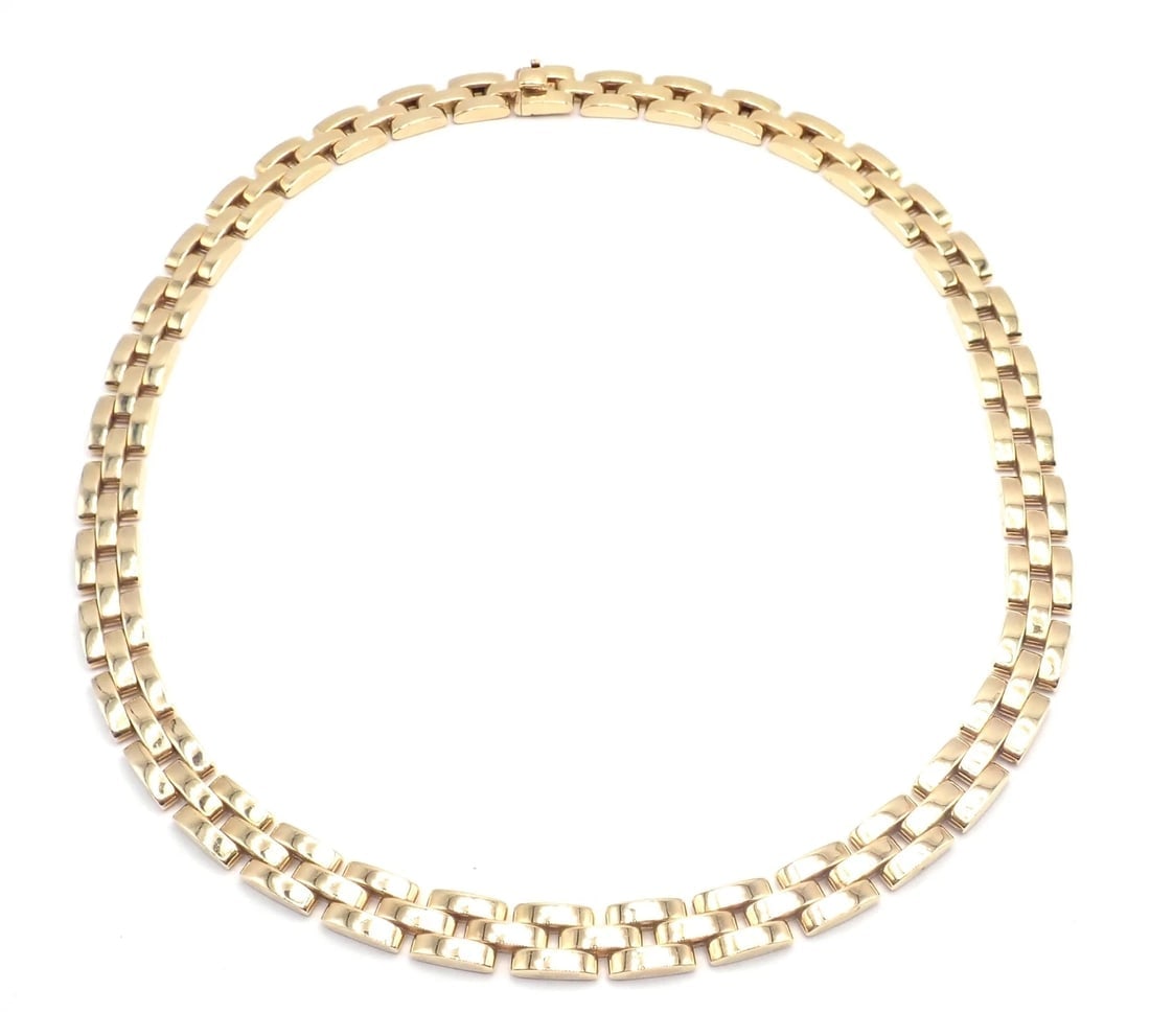 Authentic! Cartier 3 Row Maillon Panther Panthere 18k Yellow Gold Link Necklace - 9