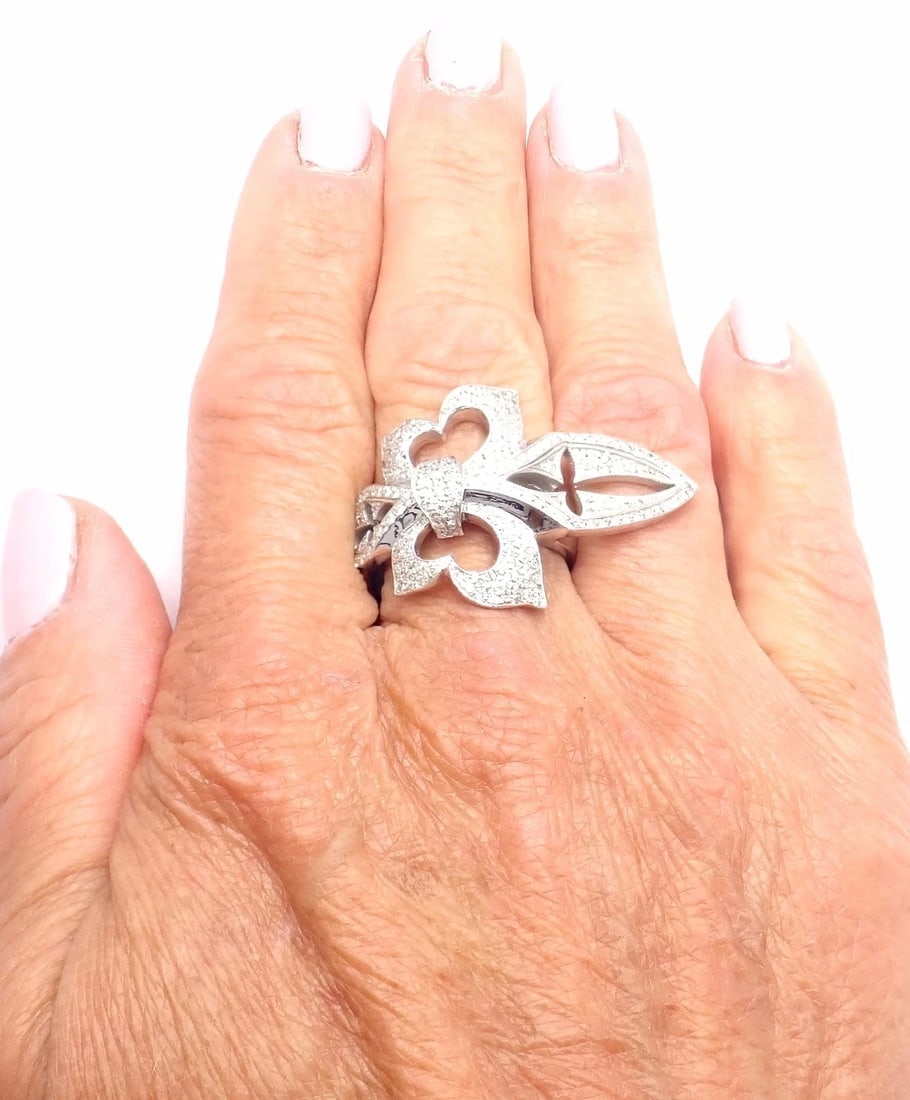 Authentic! Loree Rodkin 18k White Gold Diamond Fleur De Lis Ring Cert. - 3