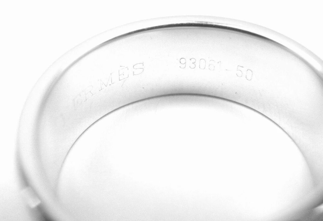 Authentic! Hermes 18k White Gold Diamond "H" Lock Band Ring Size 5 - 5