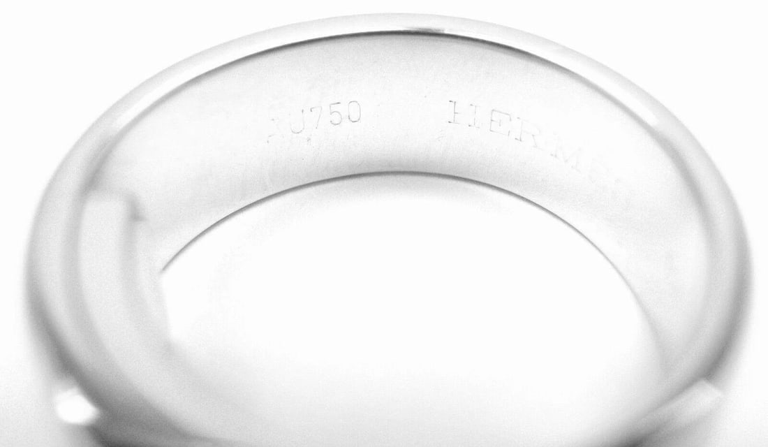 Authentic! Hermes 18k White Gold Diamond "H" Lock Band Ring Size 5 - 6