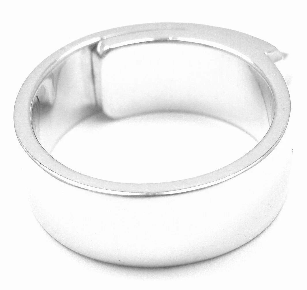 Authentic! Hermes 18k White Gold Diamond "H" Lock Band Ring Size 5 - 7