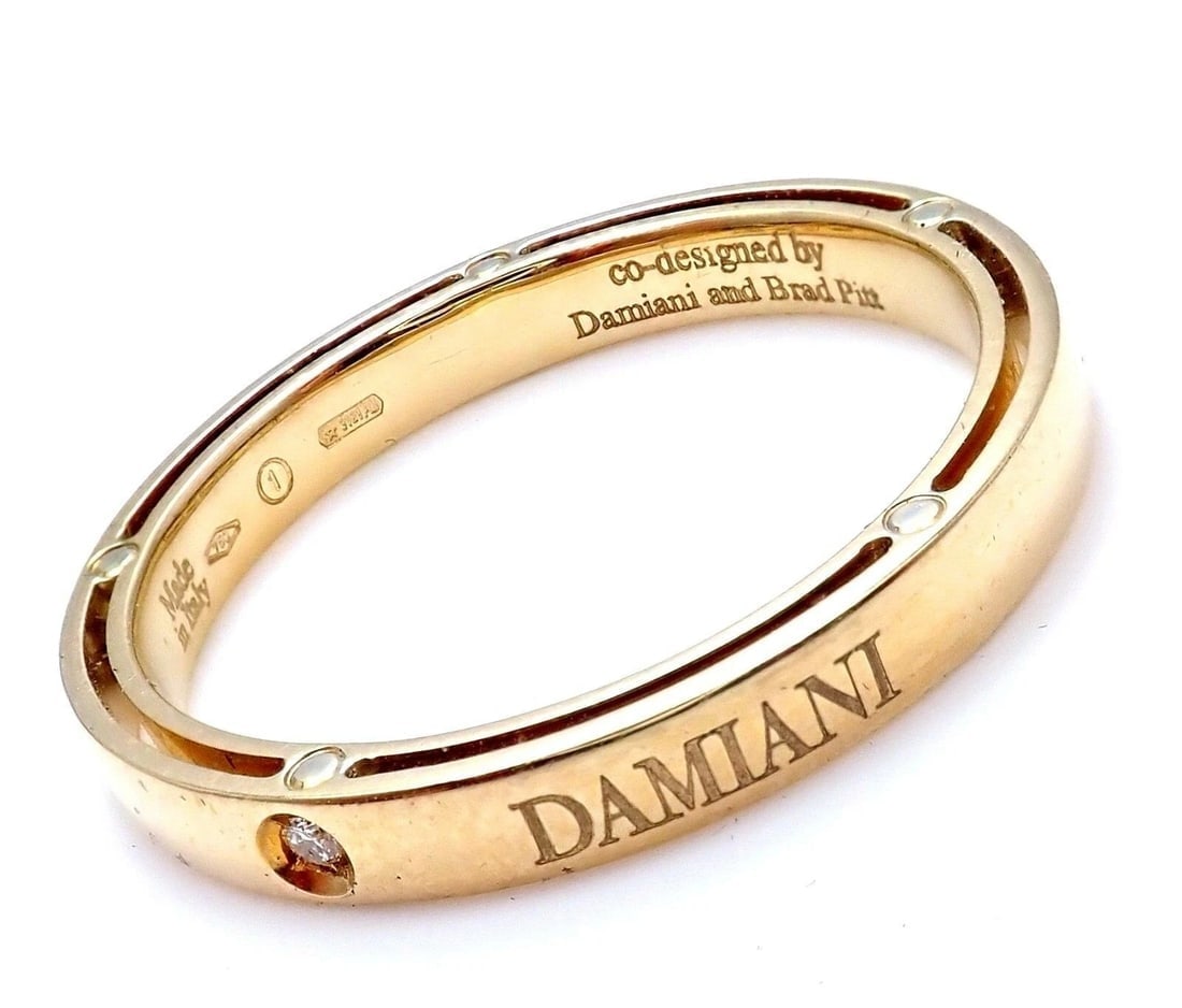 New! Authentic Damiani Brad Pitt 18k Yellow Gold Diamond 3mm Band Ring Sz 10.5 - 3