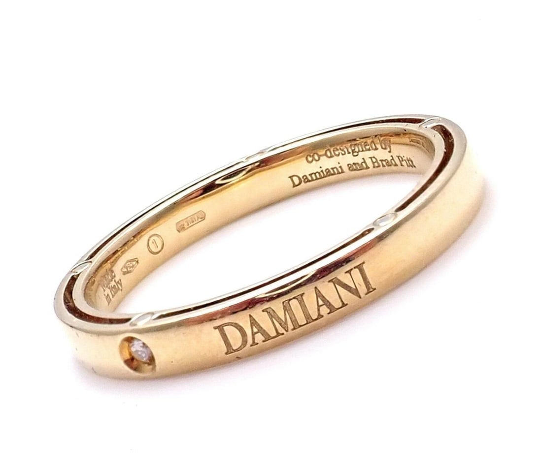 New! Authentic Damiani Brad Pitt 18k Yellow Gold Diamond 3mm Band Ring Sz 10.5 - 4