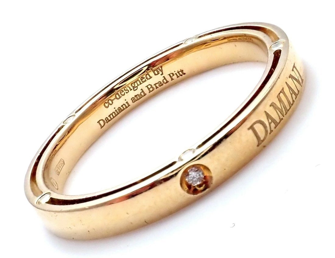New! Authentic Damiani Brad Pitt 18k Yellow Gold Diamond 3mm Band Ring Sz 10.5 - 5