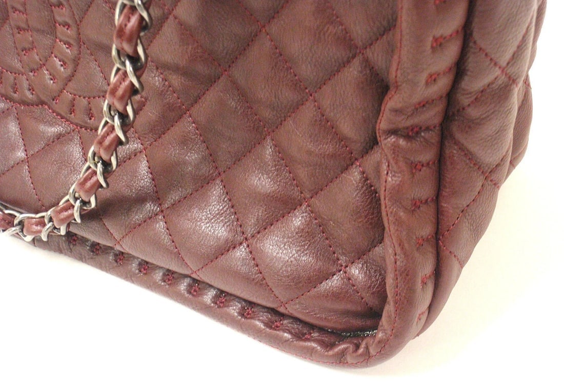 AUTHENTIC 2012 CHANEL ISTANBUL SOFT CAVIAR TOTE BURGUNDY LEATHER HANDBAG - 8