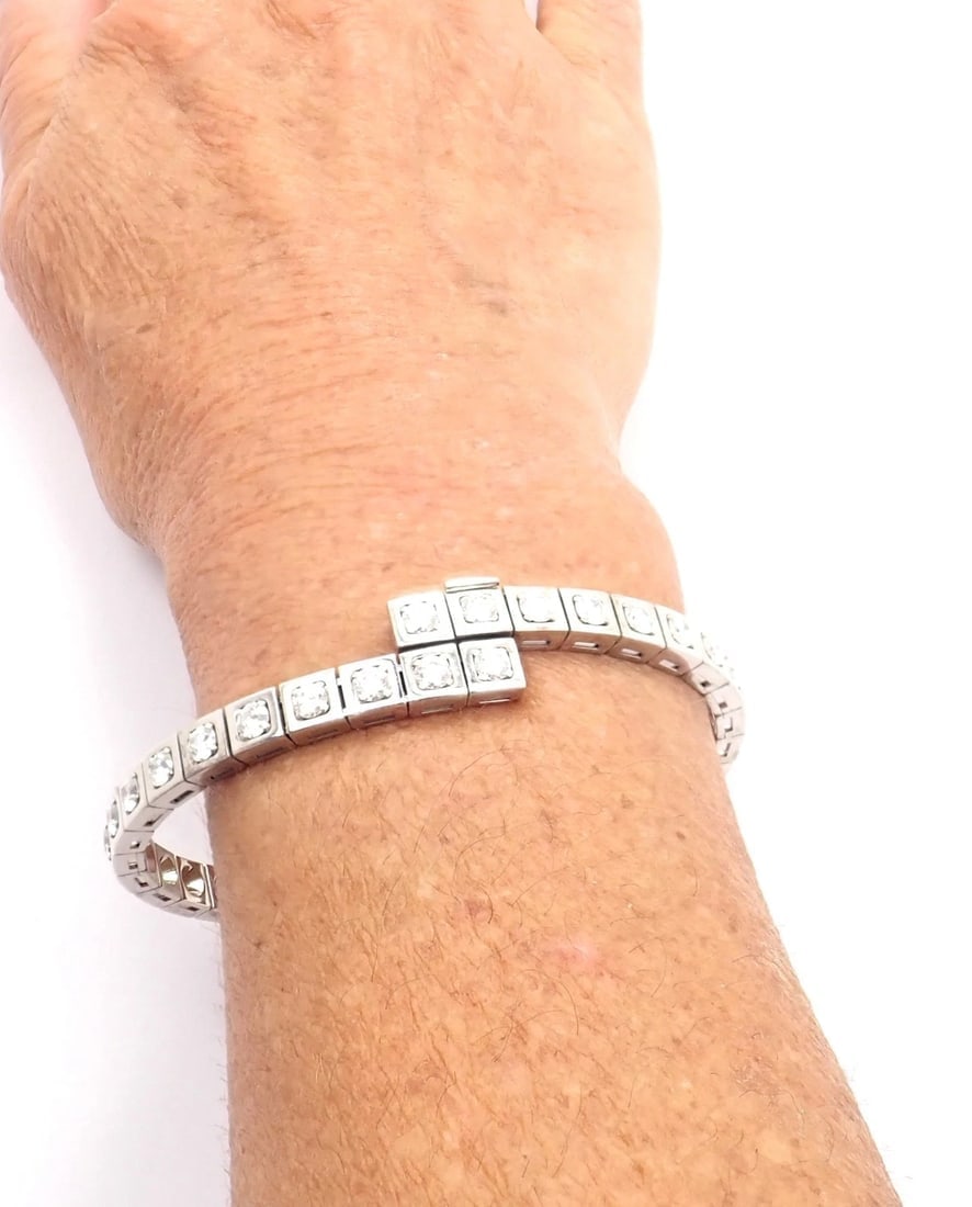 Rare! Authentic Cartier Tectonique 18k White Gold Diamond Tennis Bracelet - 14