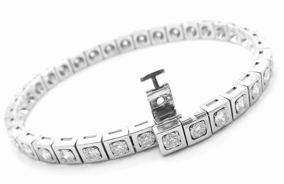 Rare! Authentic Cartier Tectonique 18k White Gold Diamond Tennis Bracelet - 8