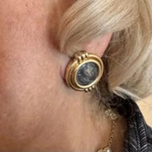 Vintage Bulgari Bvlgari 18k Yellow Gold Alexander The Great Coin Moneta Earrings - 14