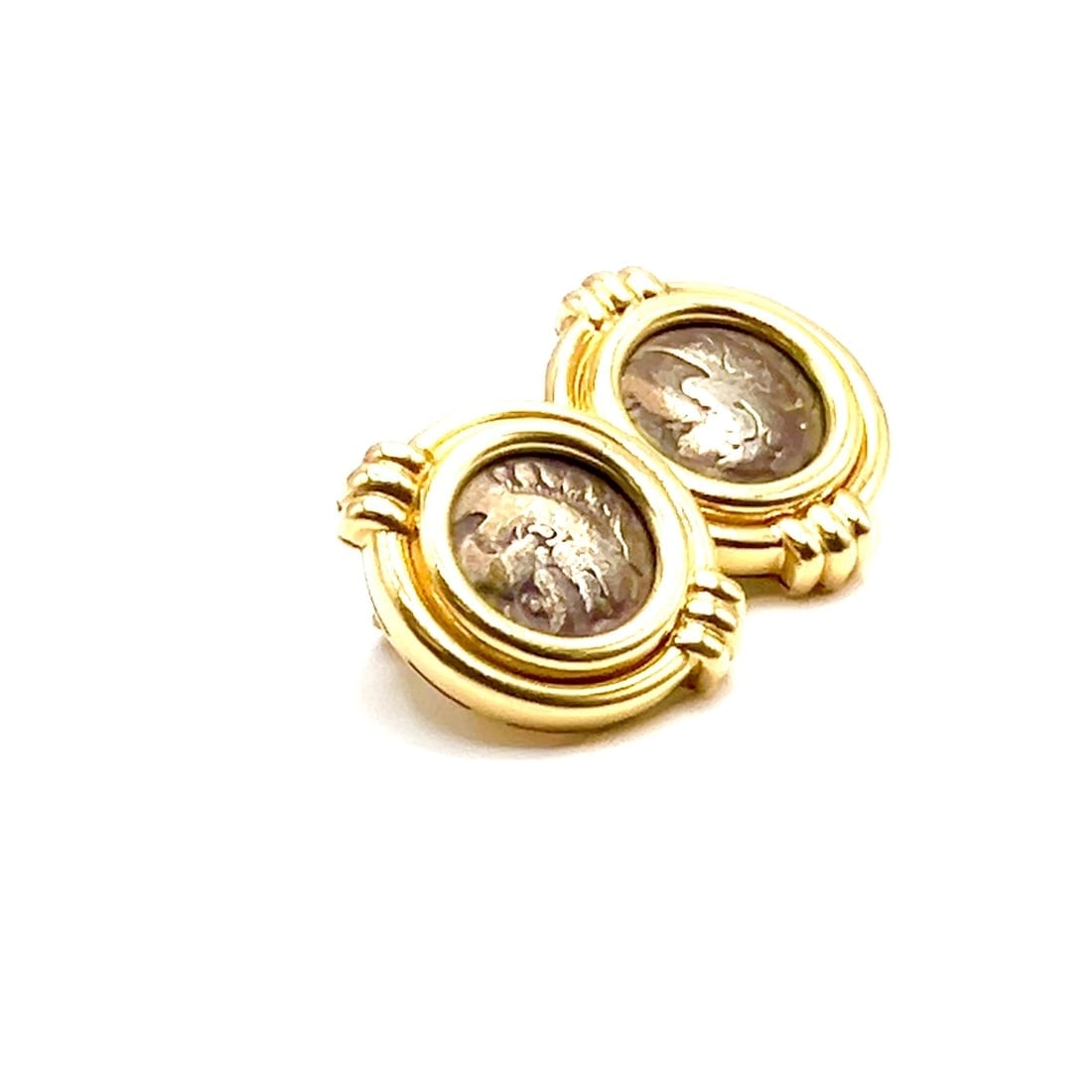Vintage Bulgari Bvlgari 18k Yellow Gold Alexander The Great Coin Moneta Earrings - 2