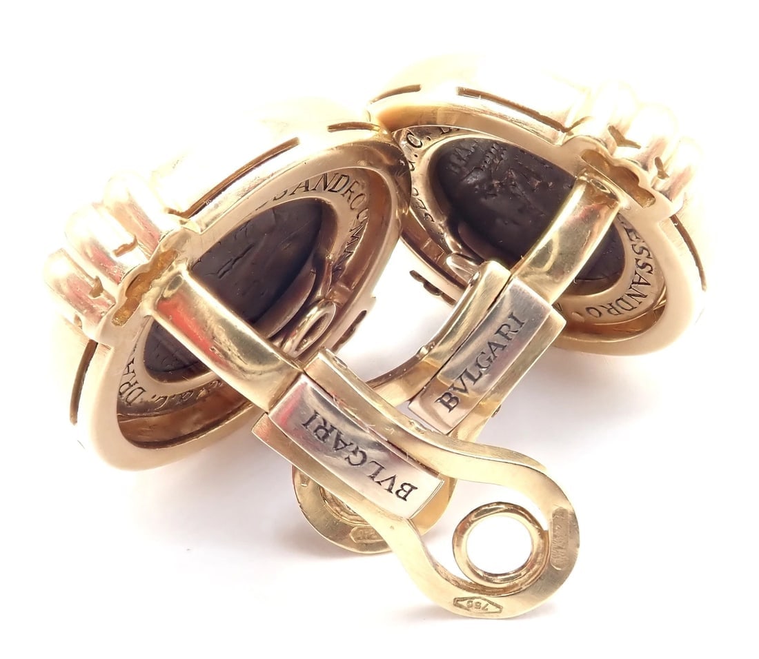 Vintage Bulgari Bvlgari 18k Yellow Gold Alexander The Great Coin Moneta Earrings - 7