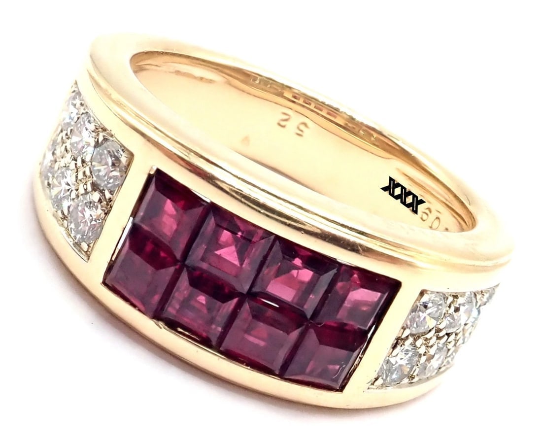 Authentic Cartier Diabolo 18k Yellow Gold Diamond Invisible Ruby Band Ring - 11